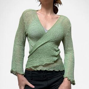 Fairy core Green gauzy knit wrap top